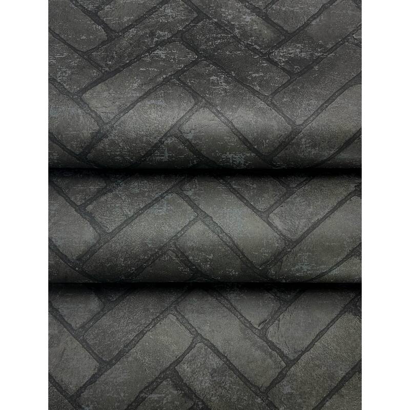 Chesapeake Canelle Black Brick Herringbone Wallpaper