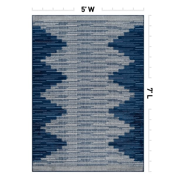dimension image slide 1 of 2, World Rug Gallery Geometric Indoor/Outdoor High-Low Area Rug
