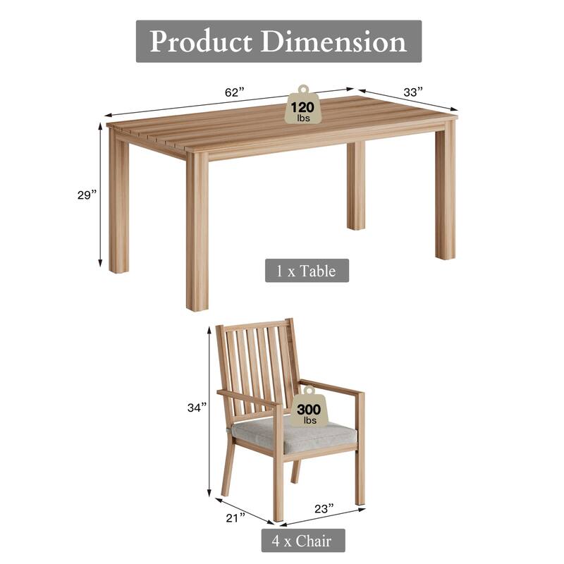 5 Pieces Patio Dining Sets Aluminum Outdoor Dining Table with 4 Chairs