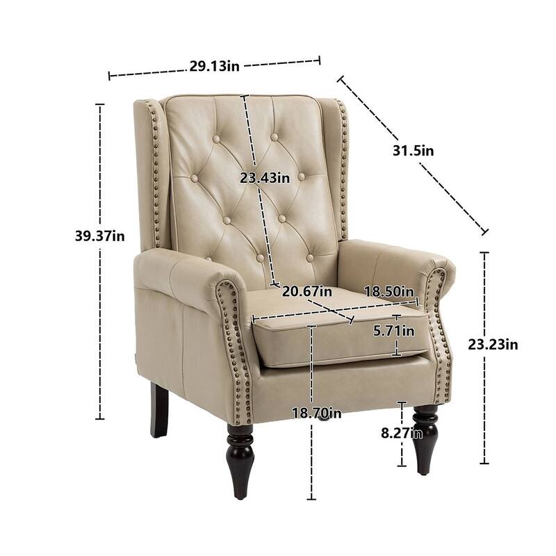 Transitional Wingback Accent Chair Armchair with Sturdy Wood Legs