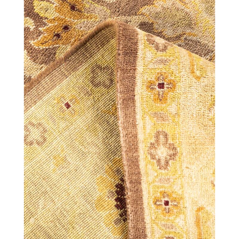Overton Handknotted Wool Contemporary Floral Brown Area Rug - 6' x 9'