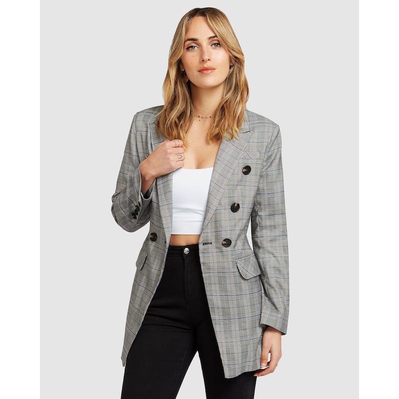 Too Cool For Work Plaid Blazer - S - Charcoal