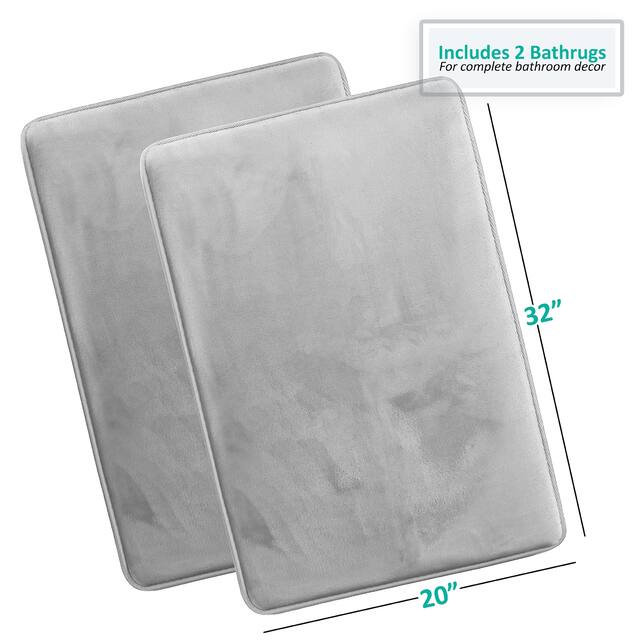 Clara Clark Ultra Soft Plush Bathroom Rug - Non-Slip, Velvet, Memory Foam Bath Mat - Set of 2