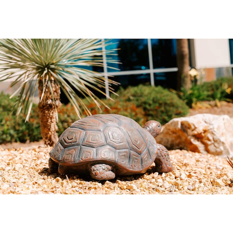 XBrand Brown and Black Concrete/MgO Walking Turtle Statue, Indoor or Outdoor Décor, Garden Décor, Turtle Statuary