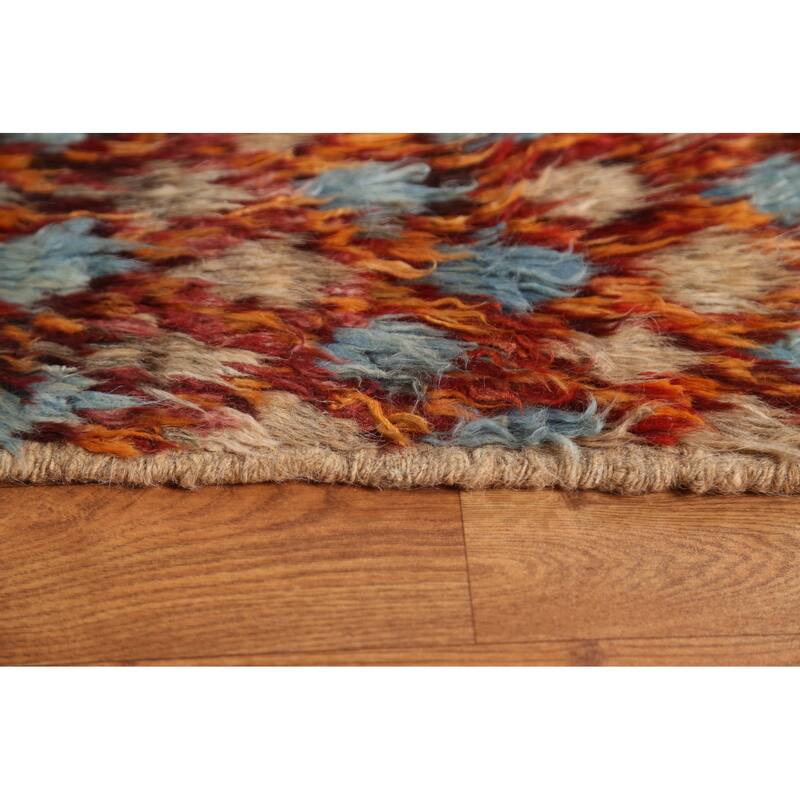 Hand Knotted Oriental 100% Wool Carpet Modern All-Over Oranges & Rust Moroccan Area Rug - 9' 6'' X 7' 2''