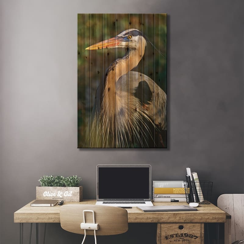 Great Blue Heron Portrait, North America Print On Wood by Tim Fitzharris - Multi-Color
