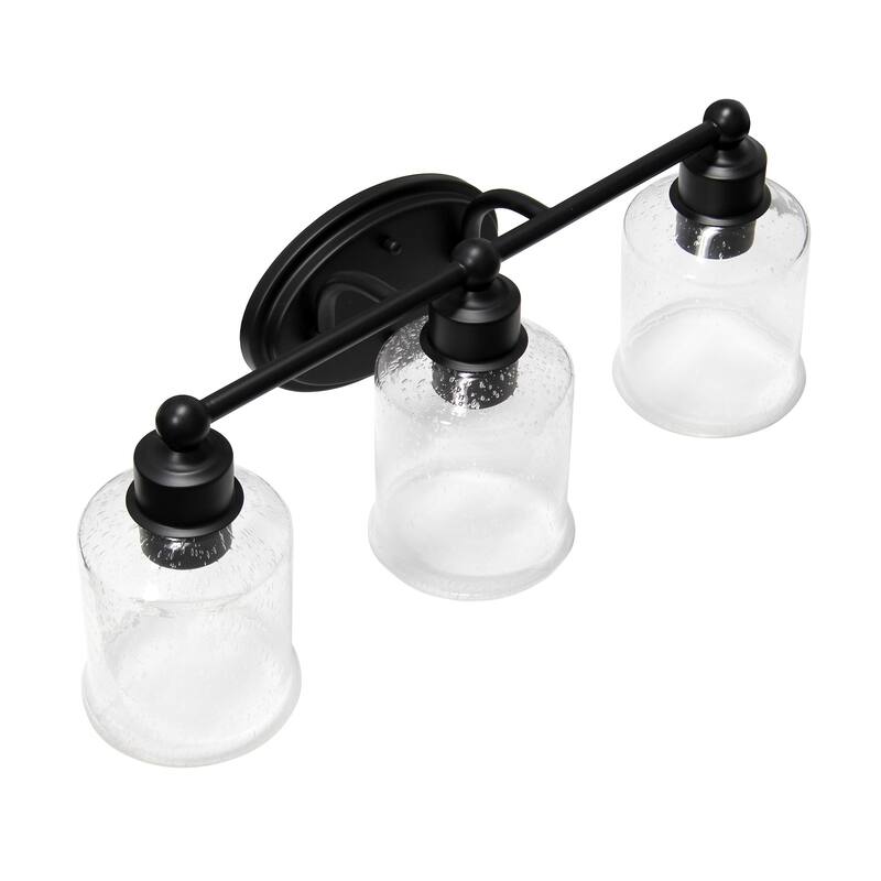 Modern 3-Light Vanity Wall Sconce - Metal & Glass Uplight Downlight - Bathroom, Hallway, Entryway Decor - Black Finish - 6.5