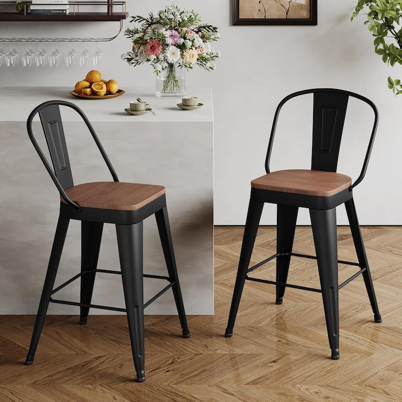 Counter & Bar Stools with Metal Frame Kitchen Stools with High Back Kitchen Bar Furniture Stools with Wooden Seat