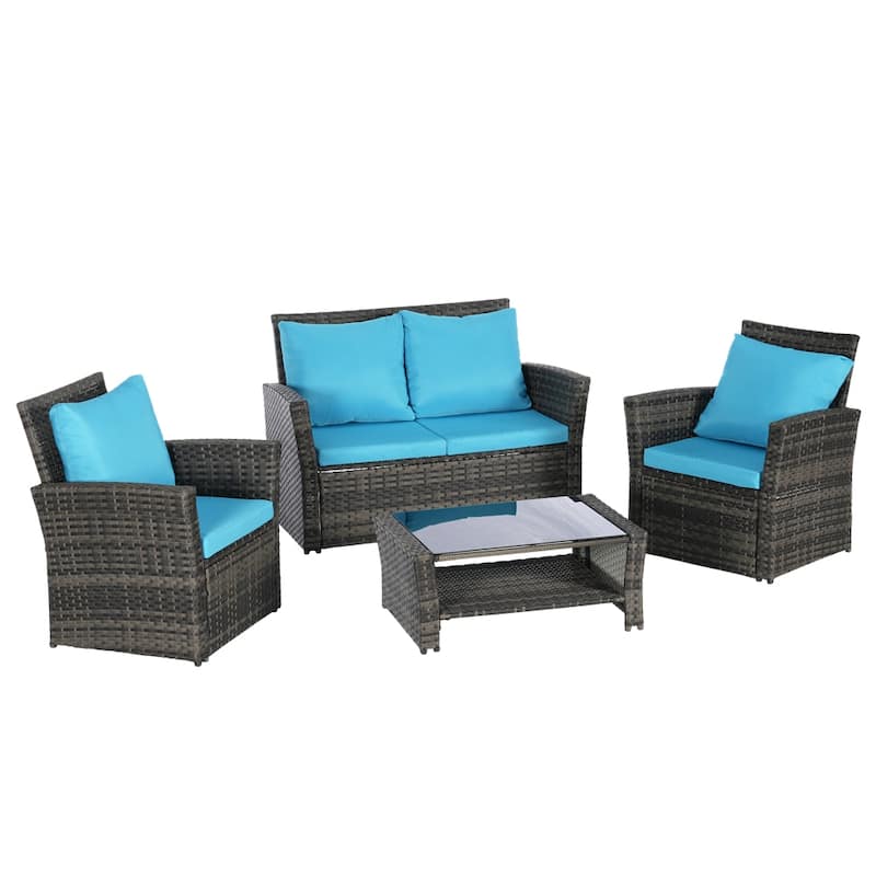 4 Pieces Outdoor Patio Furniture Sets,Garden Rattan Chair Wicker Set - N/A