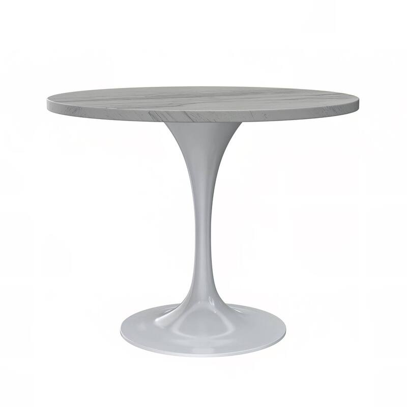 LeisureMod Verve Round Dining Table with White Resin TableTop and White Steel Base for Kitchen & Dining Room - 36" Diameter