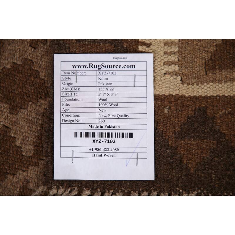 Hand-woven Geometric Kilim Rug Reversible Wool Foyer Carpet - 3'3" x 5'1"