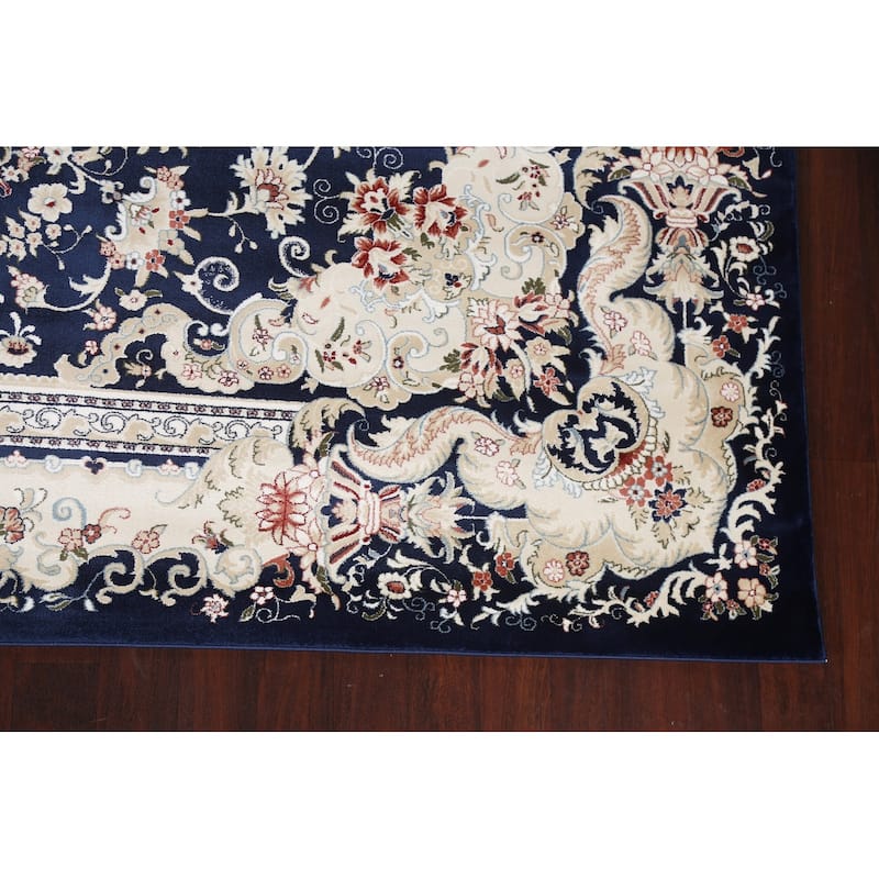 Navy Blue Floral Medallion Transitional Turkish Rug Oriental Carpet