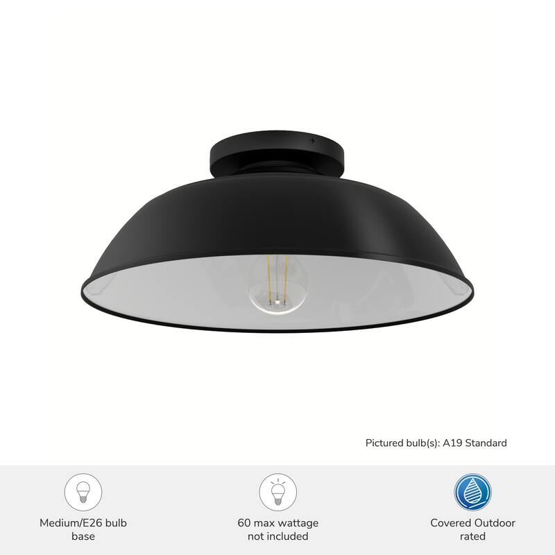 Hunter Mill Valley Outdoor 1 Light 14" Flush Mount Ceiling Light Matte Black