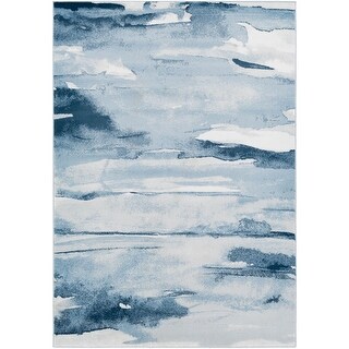 7.8' x 10.5' Artistic Design Blue and White Rectangular Area Throw Rug ...