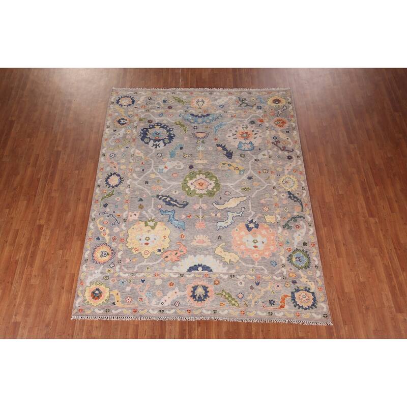 All-Over Floral Oushak Oriental Area Rug Hand-Knotted Wool Carpet - 7'11"x 9'10"