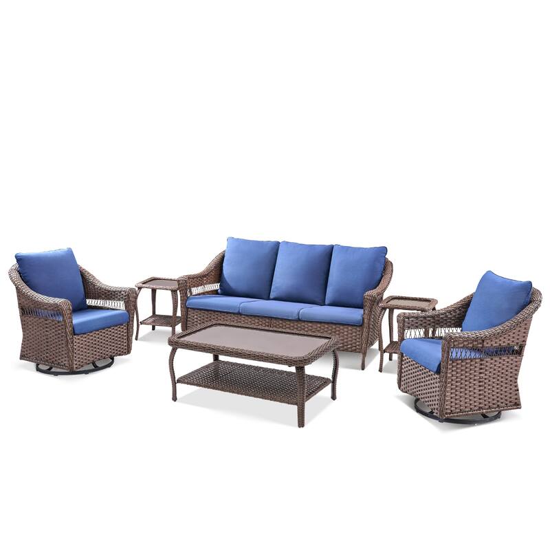 Pocassy 6 Pieces Sofa Swivel Chair with Coffee Table
