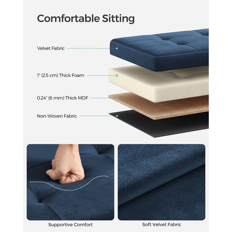 Velvet Foldable Storage Ottoman with Padded Seat and Hidden Compartment for Living Room or Entryway