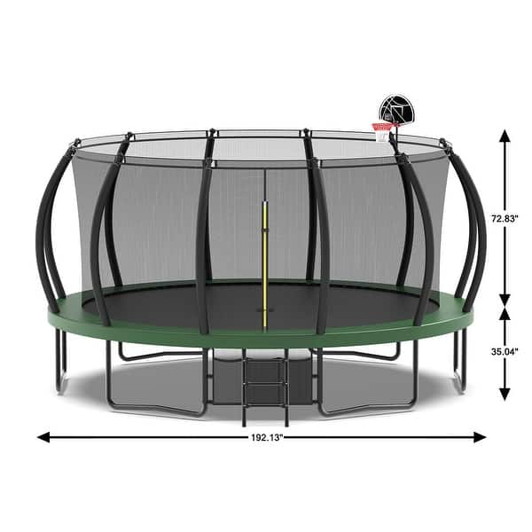 dimension image slide 0 of 4, Trampoline Kids and Adults Outdoor Round Trampoline with Enclosure