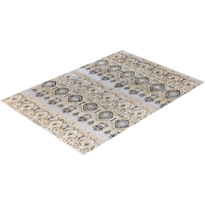 Ikat One-of-a-Kind Hand-Knotted Area Rug, Ivory - 8' 10" x 12' 5"