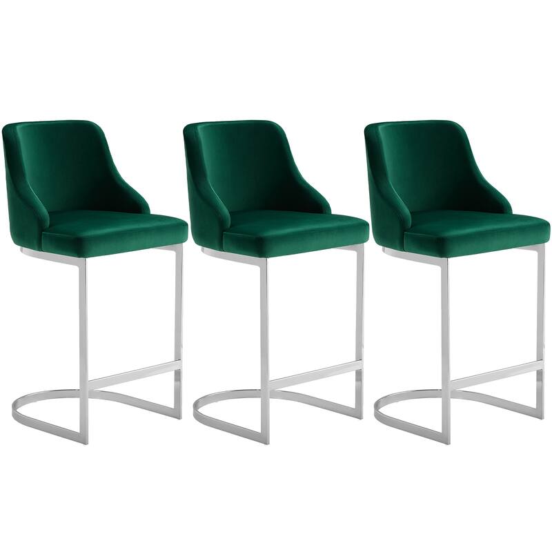 Velvet/Faux Leather Barstool, Counter Height Stools Set of 3 - 18.9"W x 20.5"D x 36.6"H