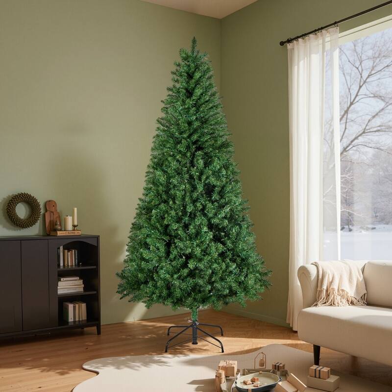 Green PVC and Iron 7.2x4.5 ft Pre-Lit Christmas Tree with 470 LED Lights and 11 Modes - 4.5 x 7.2 ft