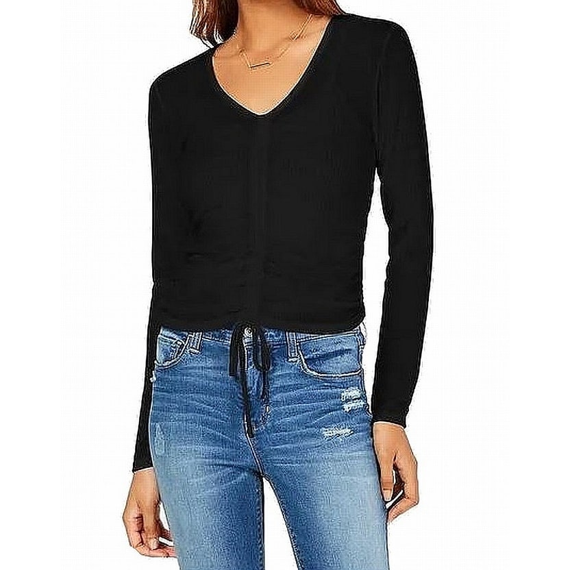 Ultra Flirt Womens Velvet Ruched Crewneck Sweater