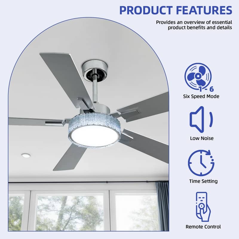Moasis 52 Inch 5-Blade Crystal Chandelier Ceiling Fans with Lights and Remote Control - 52 Inches