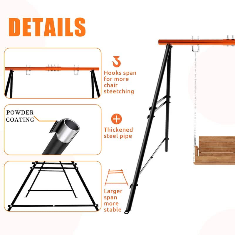 Adjustable A-Frame Swing Stand Powder Coated Steel Indoor and Outdoor Hammock Chair Stand Supports Up to 550 Pounds - N/A