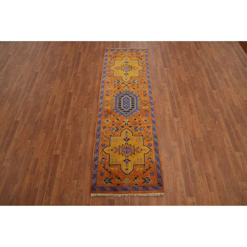 Hand-knotted Traditional Wool Orange Geometric Area Rug Oriental Carpet - 8' 2'' X 2' 8''