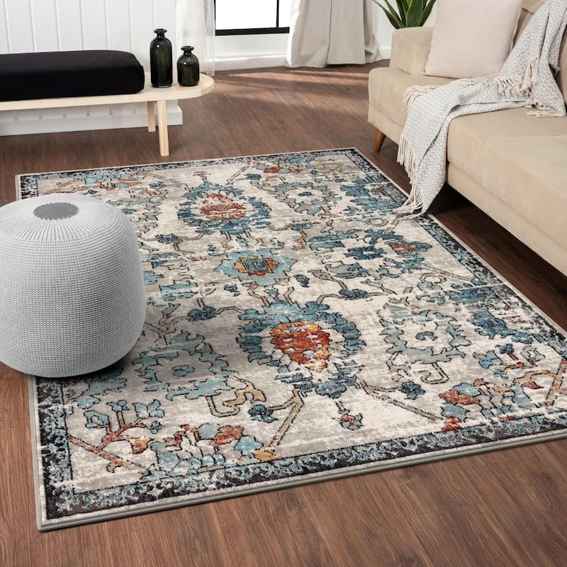 Luxe Weavers Oriental Floral Distressed Area Rug - 8' x 10' - Blue