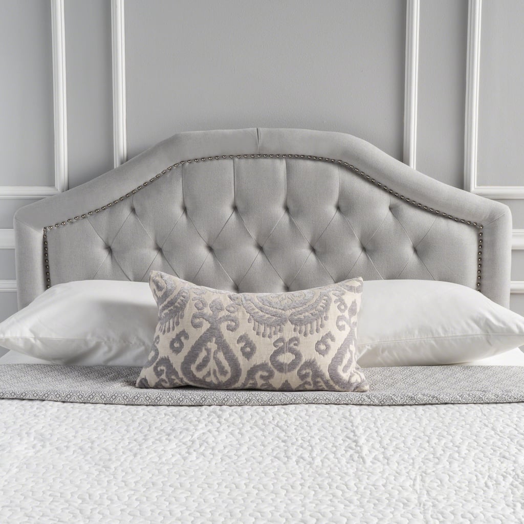 Queen Size Tufted Upholstered Headboard with Nailhead Trim and Adjustable Metal Legs