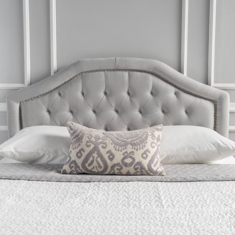Tufted Upholstered Headboard Queen Size, Solid Wood Head Board with Durable Metal Legs - LIGHT GREY