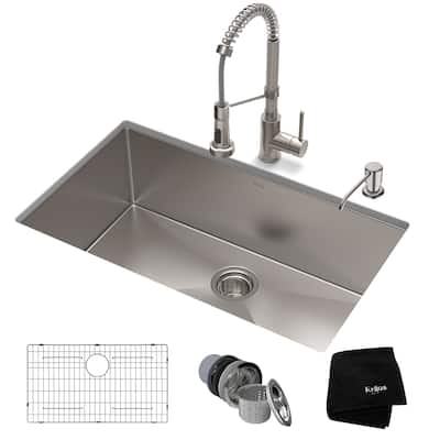 Kraus 3-in-1 Set Undermount Kitchen Sink, Pulldown Faucet, Dispenser