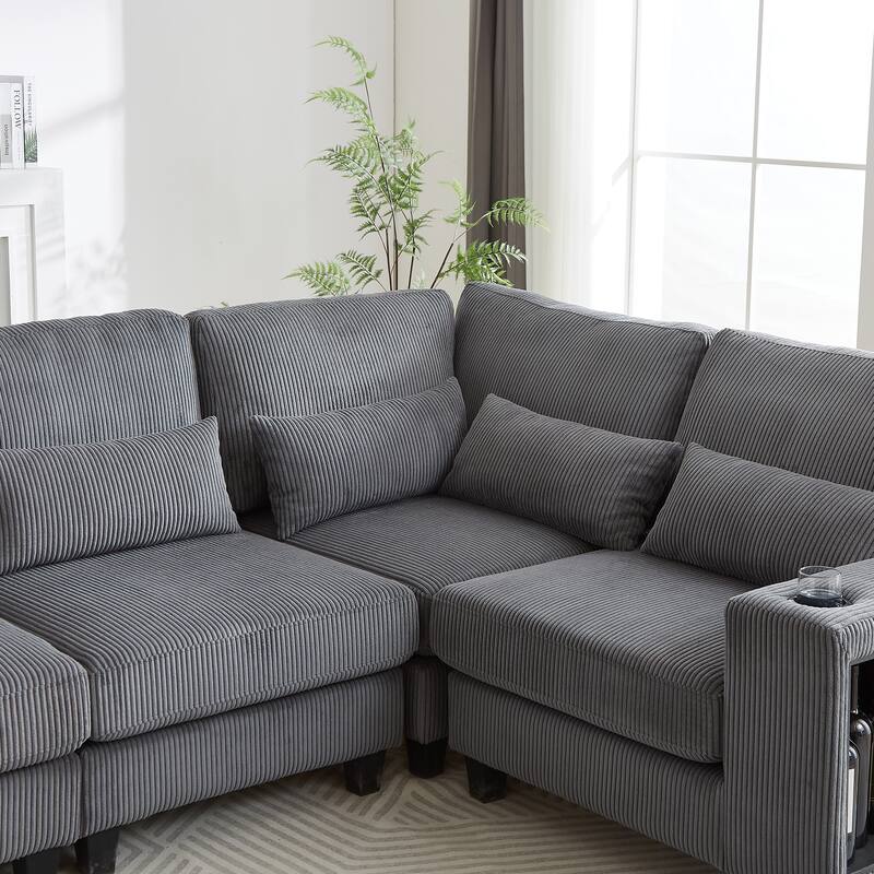 102.75" Corduroy L-Shaped Modular Sectional Sofa with Storage