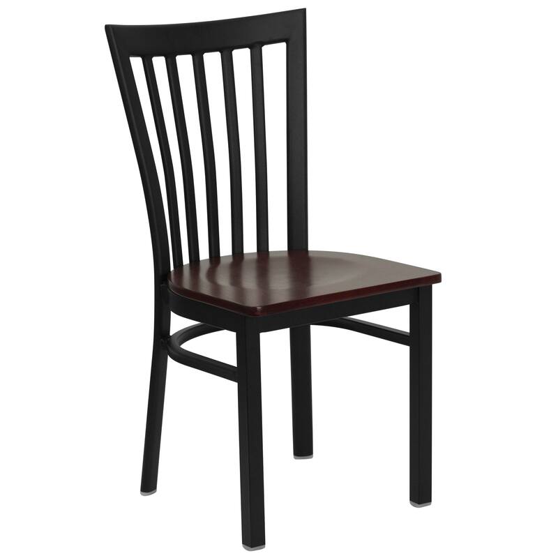 School House Back Metal Restaurant Chair - 17.25"W x 18.75"D x 34.75"H - 17.25"W x 18.75"D x 34.75"H - mahogany wood seat/black metal frame