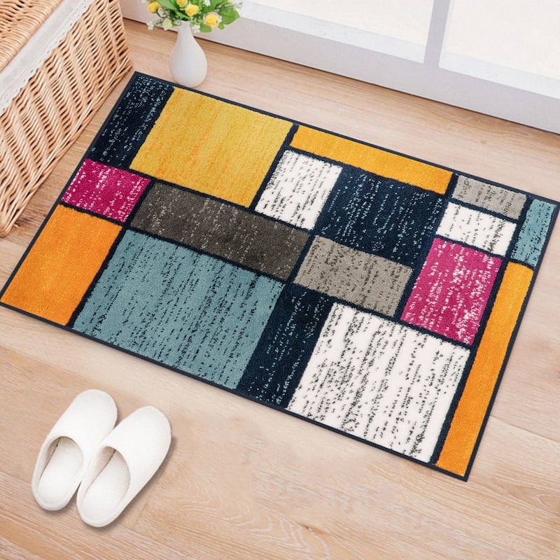 World Rug Gallery Contemporary Modern Boxed Color Block Area Rug - 2' x 3' - Multi