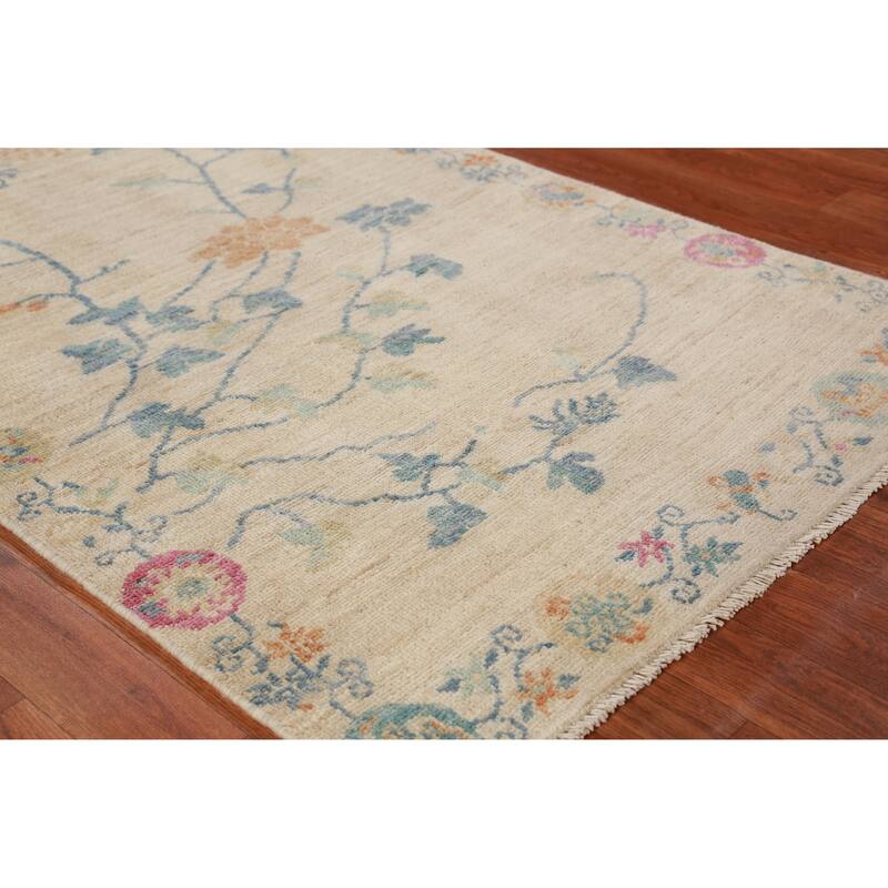 Vegetable Dye Art Deco Oriental Runner Rug Handmade Wool Carpet - 3'0" x 10'3" - 3'0" x 10'3" - Ivory/Beige