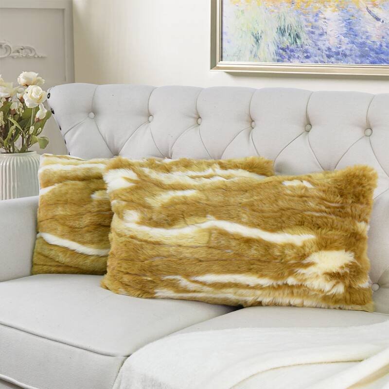 Jacquard FauxFur 2 Piece Set Pillow Shell - 14''x26'' - Amber Gold