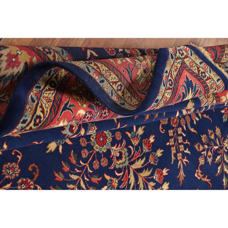 Hand Knotted Oriental 100% Wool Carpet Traditional All-Over Navy Blue & Blues Sarouk Area Rug - 12' 0'' X 8' 11''