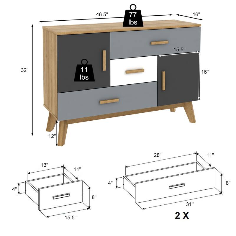 Costway Free-standing Storage Cabinet Modern Floor Cabinet w/2 Doors &