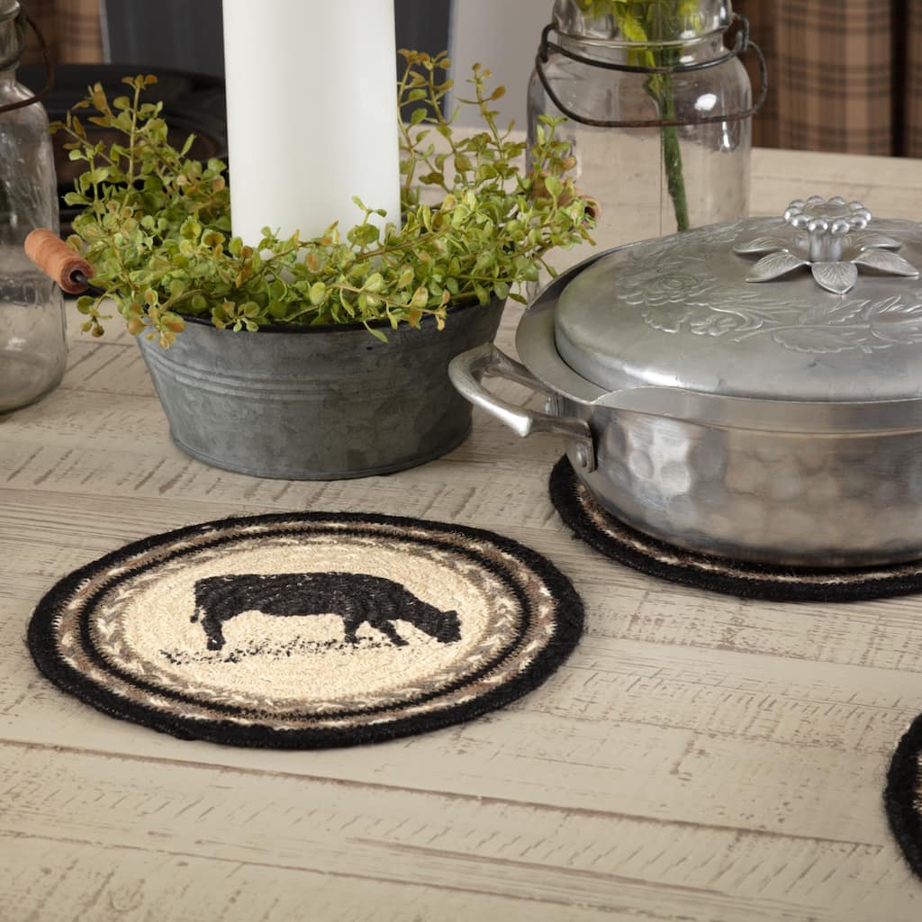 Sawyer Mill Charcoal Cow Jute Trivet 8 - Trivet 8