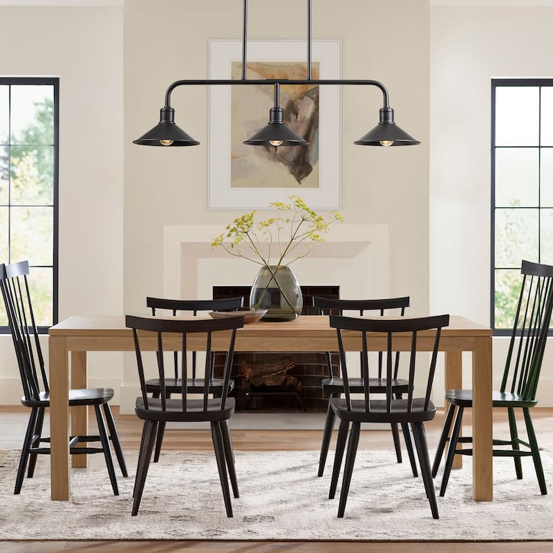 34" Modern Industrial Farmhouse Black Linear 3-Light Island Pendant Light with Cone Shades for Kitchen and Dining Room