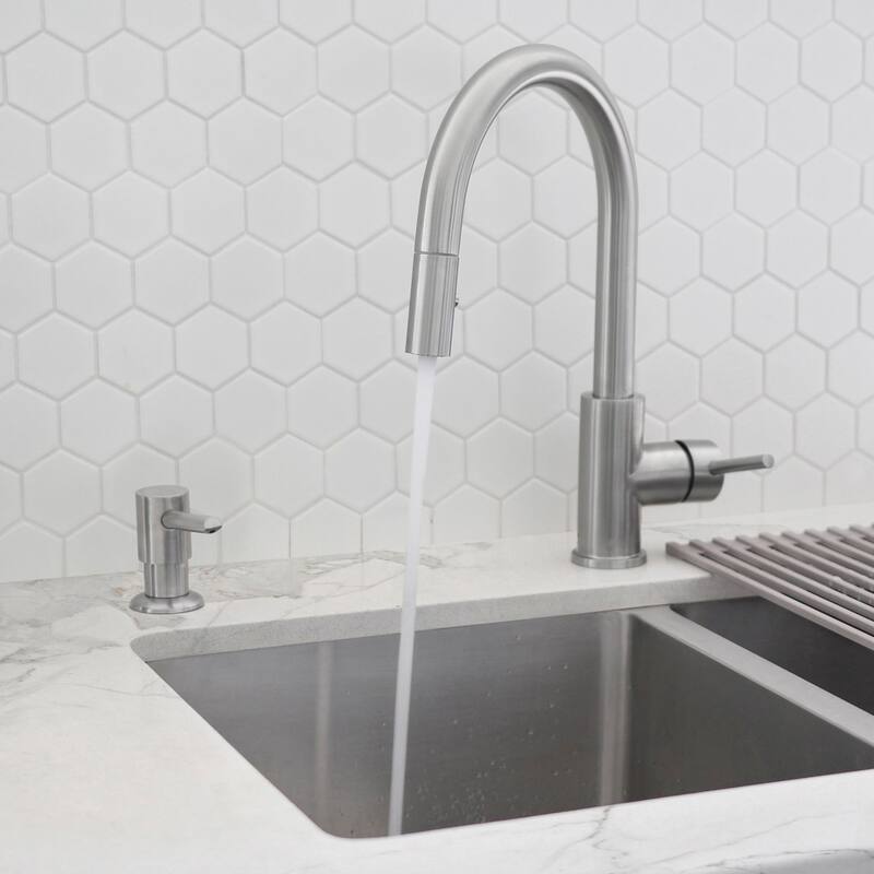 STYLISH Pull Down Kitchen Faucet + Soap Dispenser - Stainless Steel Finish