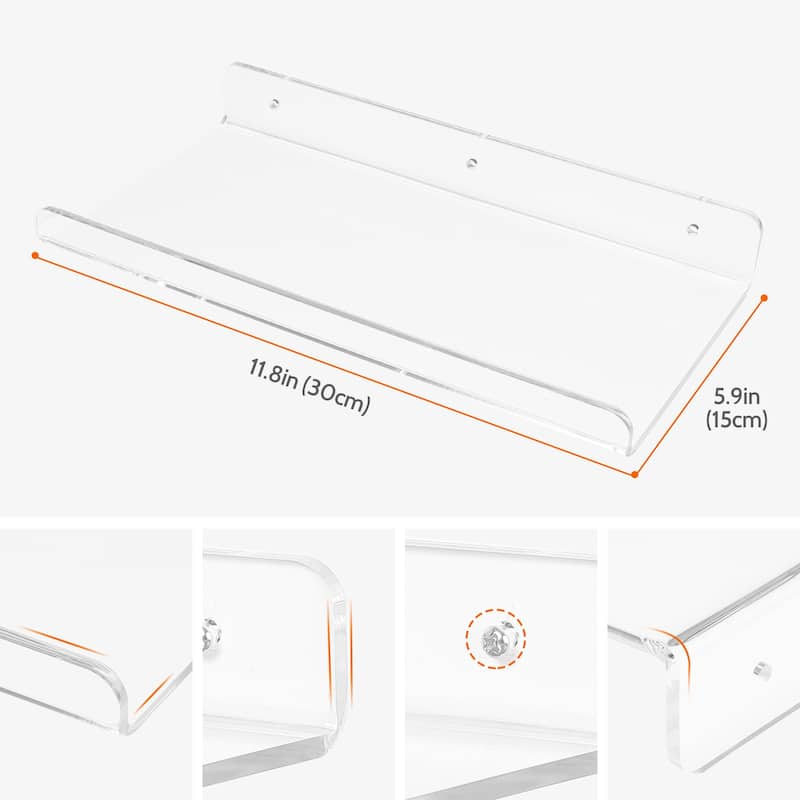 Acrylic Floating Shelves for Wall, Clear Acrylic Shelves for Kitchen Room Wall Mounted Display Shelf Clear - 4 Pack - Clear
