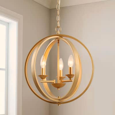 Rella Modern Metal Globe Cage Drum Chandelier Adjustable Farmhouse Kitchen Pendant Light