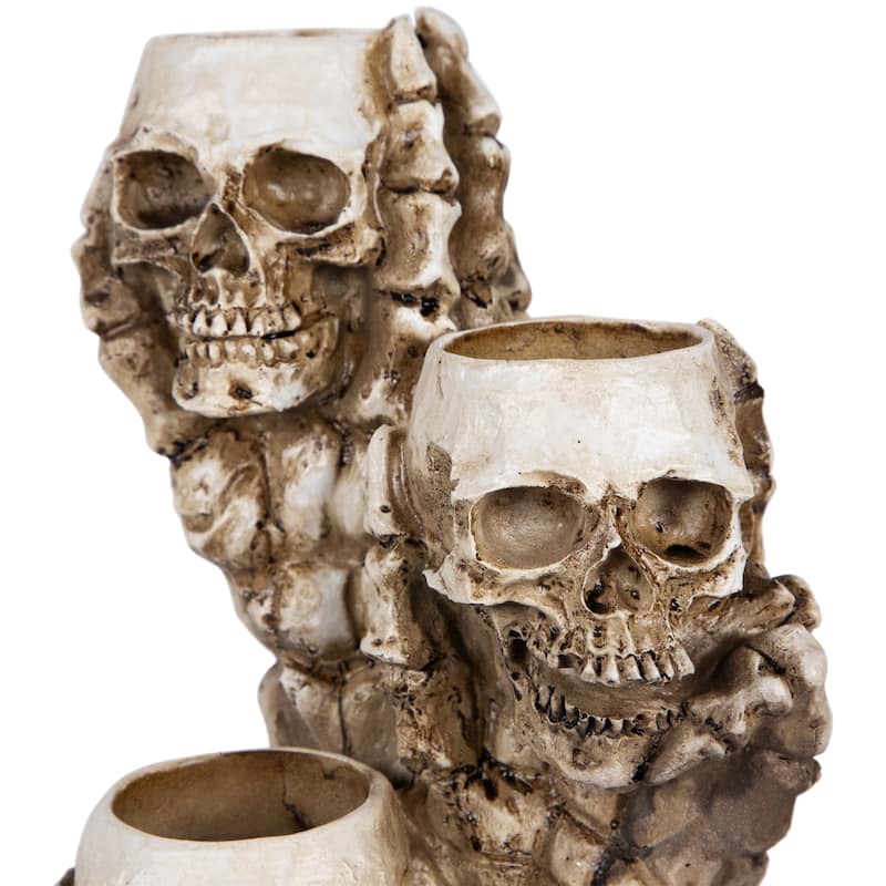 Triple Skulls and Bones Halloween Tea Light Candle Holder - 12"