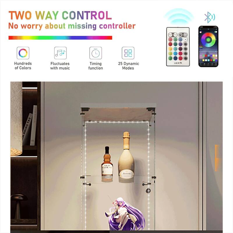 Tempered glass display cabinet, wine cabinet,storage cabinet, file cabinet, with Bluetooth LED light strip, lock on the door