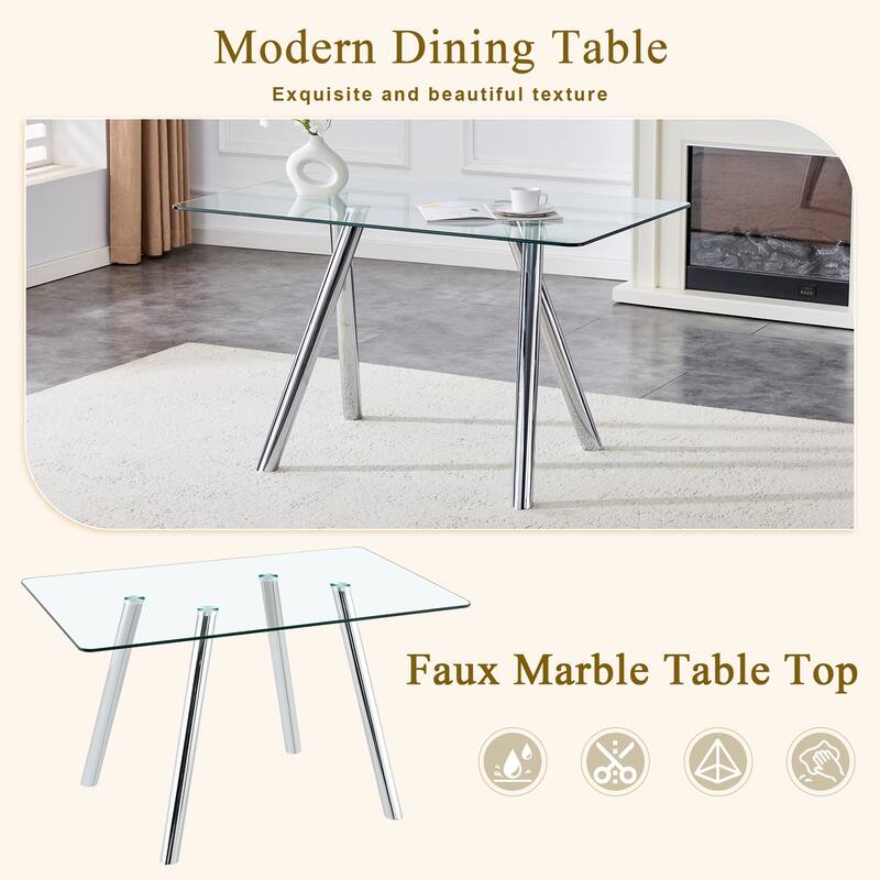 Tempered Glass Dining Table with Sturdy Metal Legs