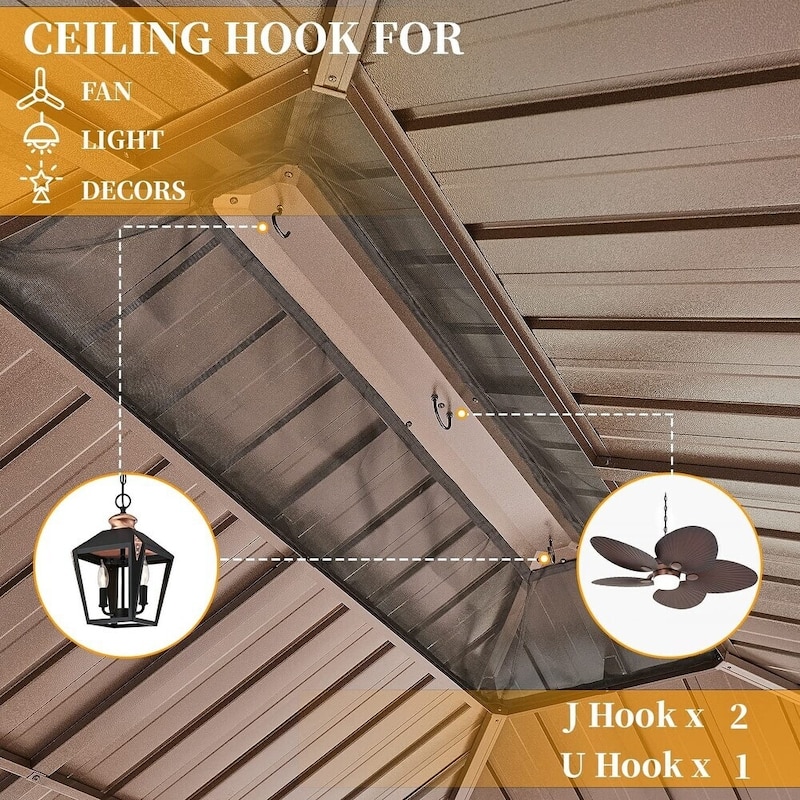 EROMMY 12x16 Outdoor Pergola with Galvanized Steel Roof, Aluminum Frame, and Vertical Rain Gutters