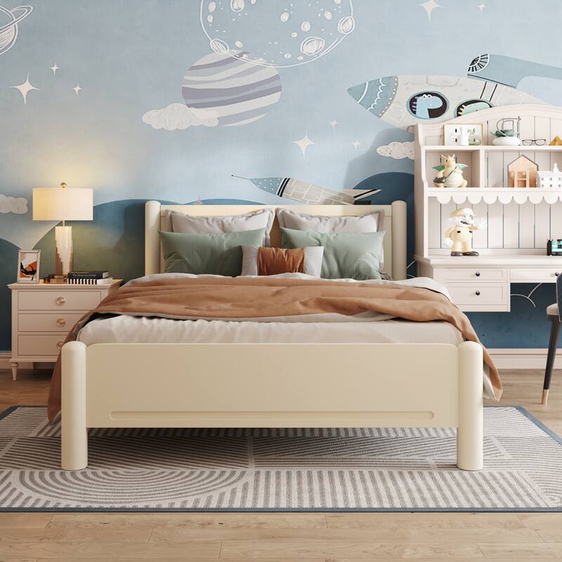 Queen Size Wood Bed Frame,Wood Platform Bed with Headboard,Solid Wood Legs